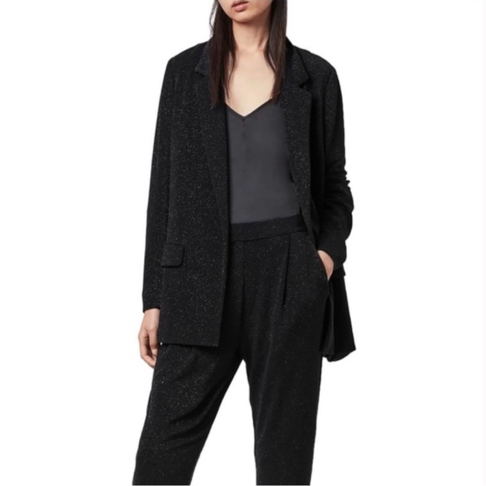 $249 ALL SAINTS ‘Aleida’ Black Shimmer Blazer Jacket Sz US 2